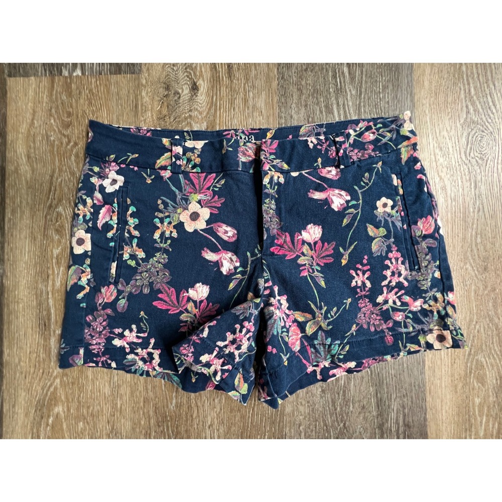 a.n.a Twill Shorts Womens 8 Navy Blue Floral Botanical Print Casual Summer